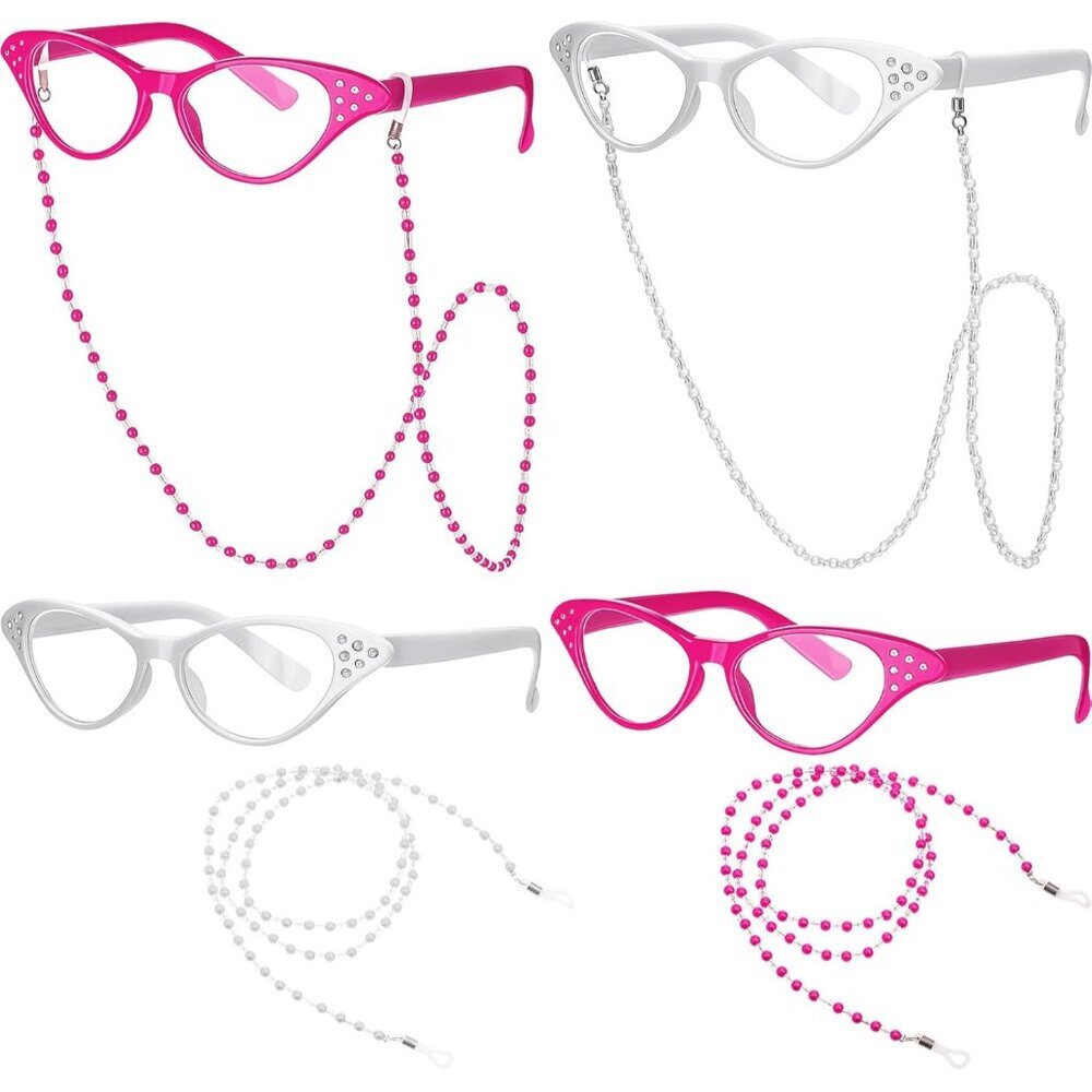 Old Lady Costume Accessories Glasses Beaded Chains 4 Pack